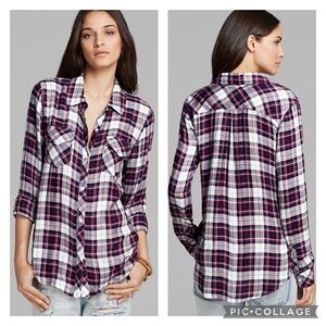 EUC Rails Carmen Button Down White and Red and Navy Plaid Button Front Shirt